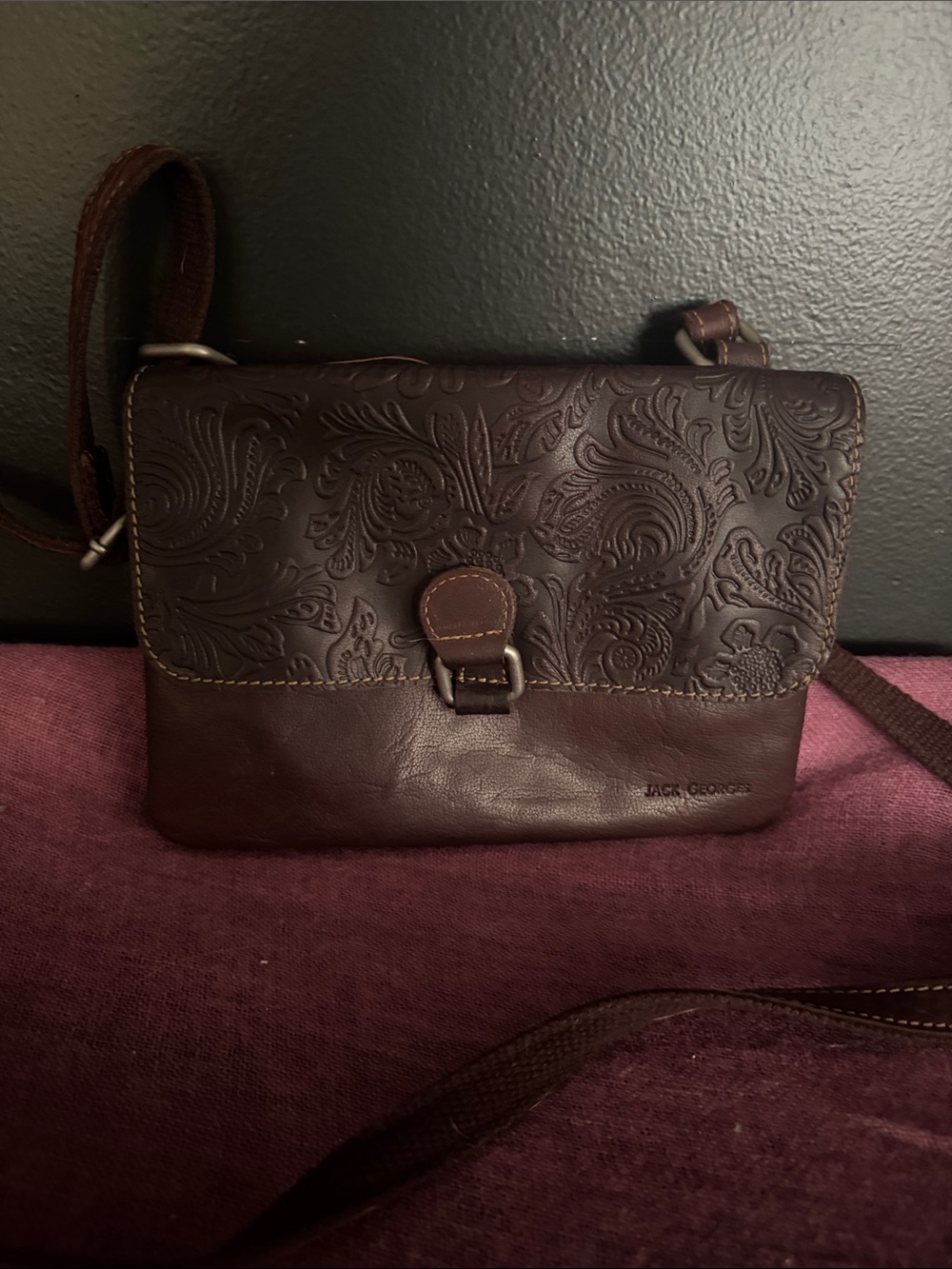 Jack Georges Brown Embossed Leather Crossbody Shoulder Bag
